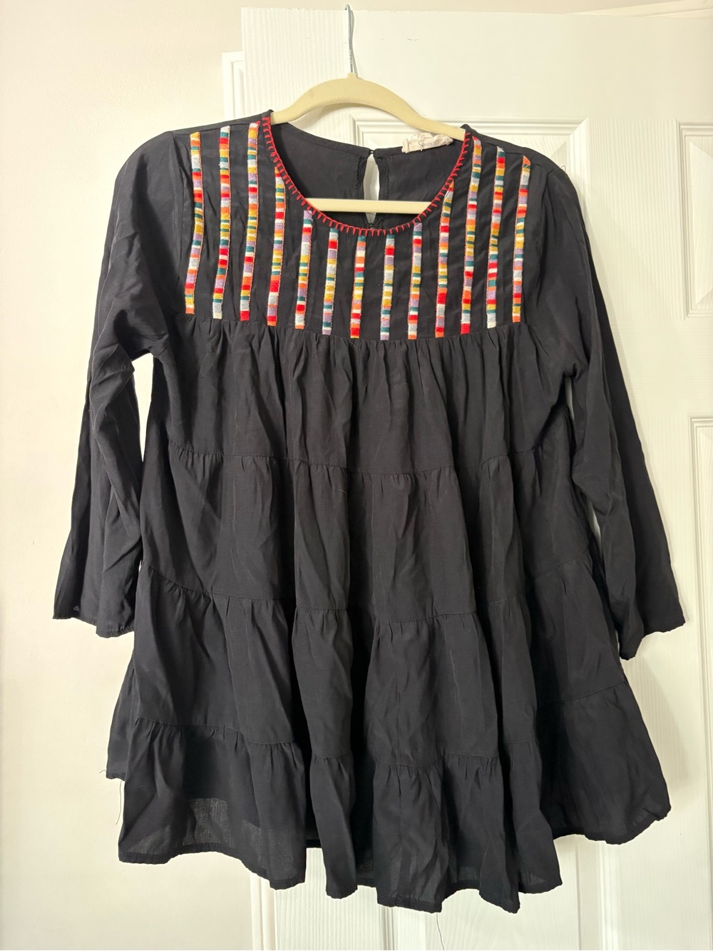 Entro Black Multicolor Embroidered Tunic Blouse Size Small Boho Peasant Top